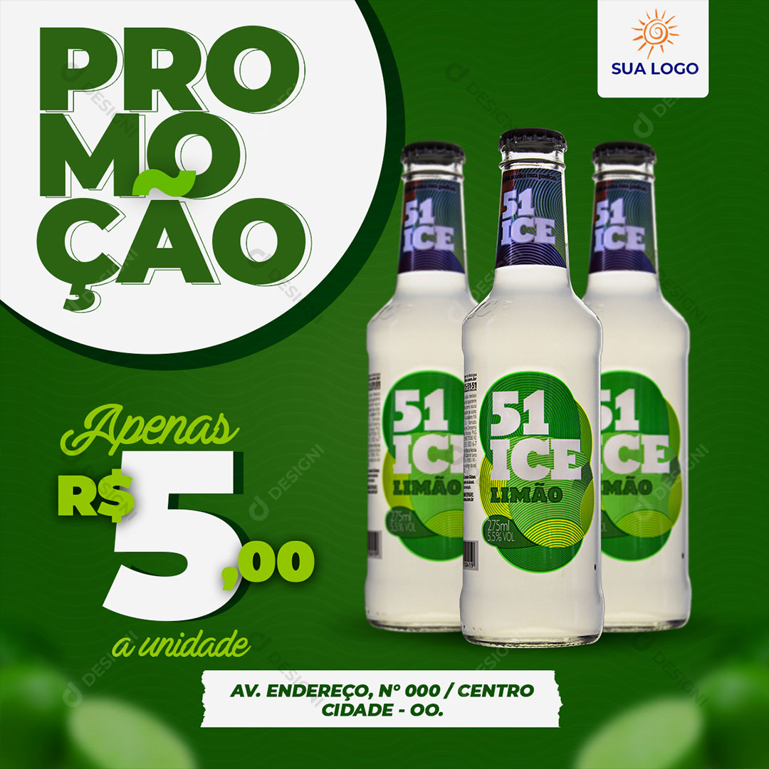 Distribuidora Promoção Bebida Içe 51 Social Media PSD Editável