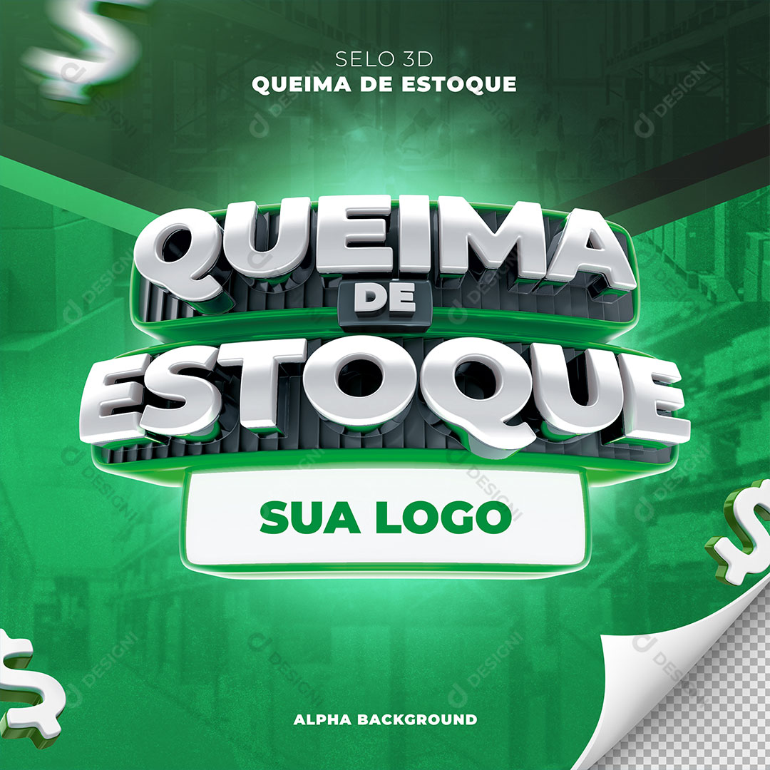 Queima de Estoque Selo 3D Para Composição Texto Editável PSD