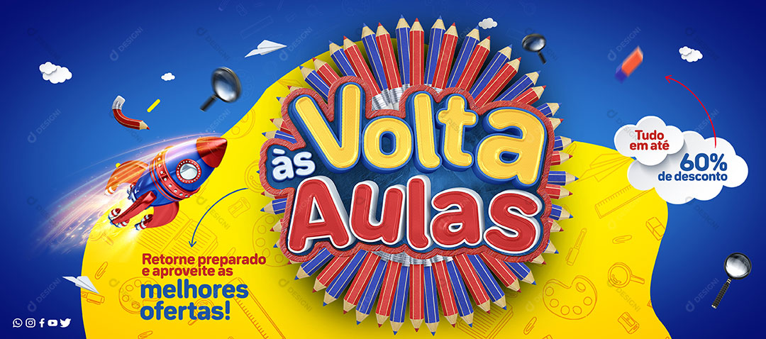 Banner Volta às Aulas Escolas Faculdade Melhores Ofertas PSD Editável