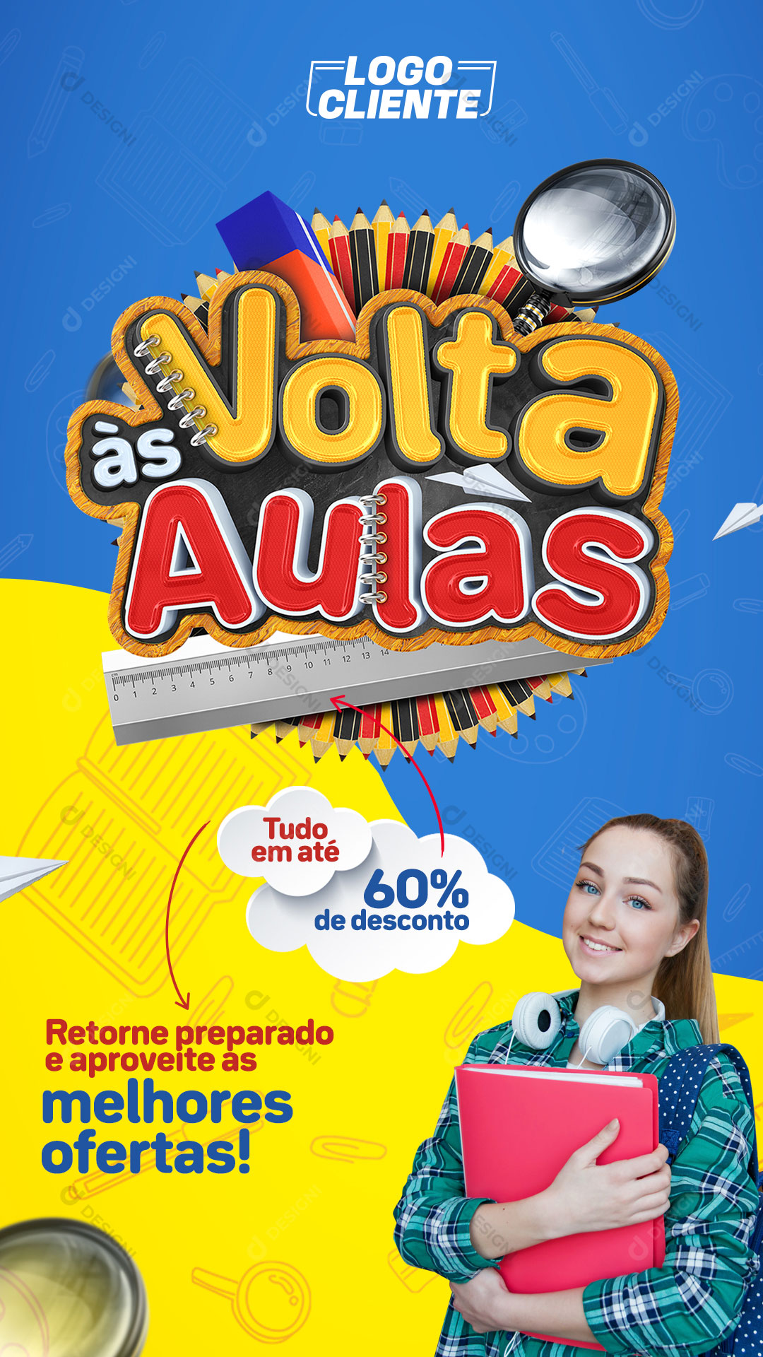 Post para Rede Social Stories Volta às Aulas com Desconto PSD Editável