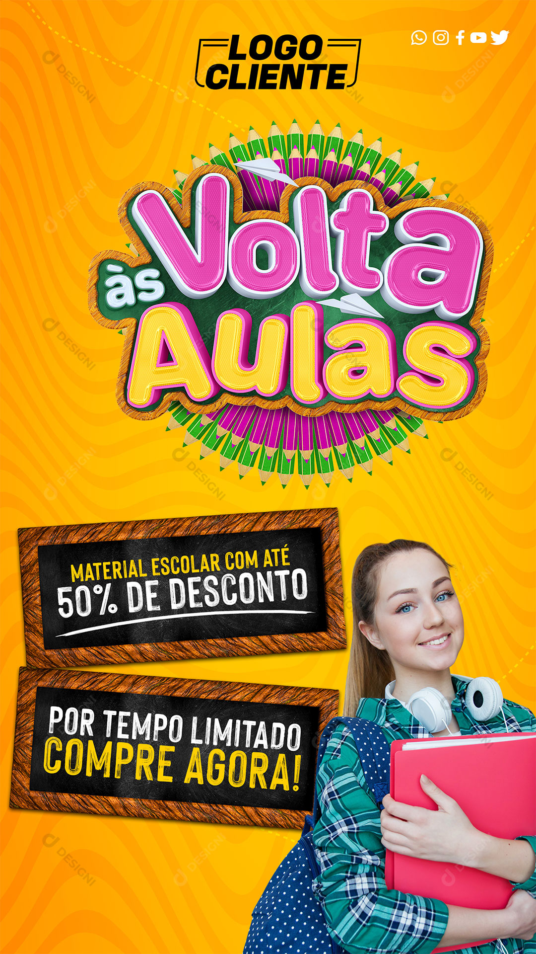 Post para Rede Social Stories Volta às Aulas Com Quadros Social Media PSD Editável