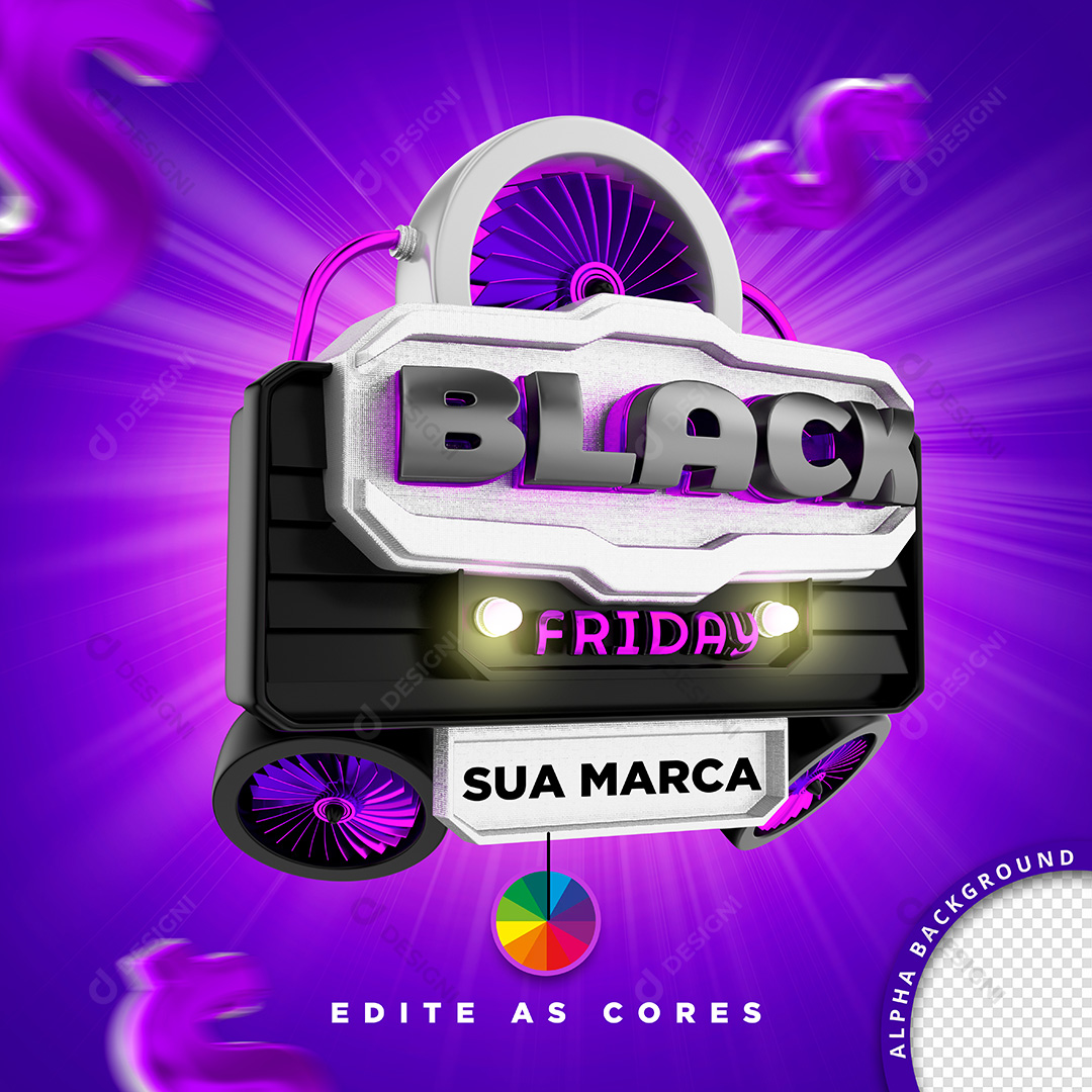 Selo 3D Black Friday PSD Cores e Textos Editáveis
