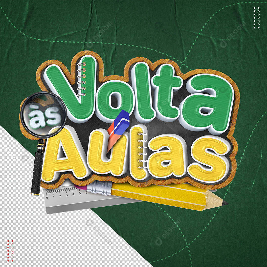 Selo 3D Volta às Aulas Fundo Verde PSD Editável