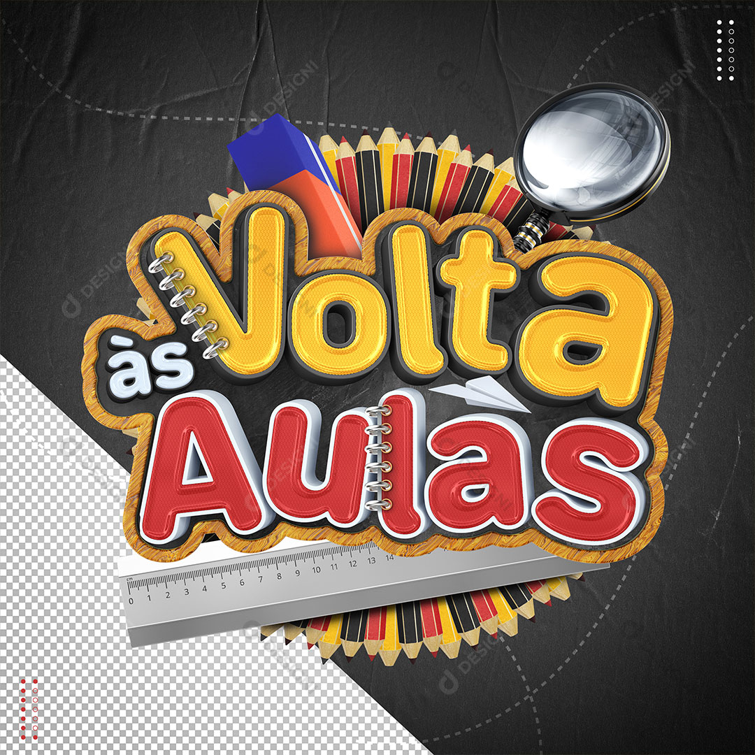 Selo 3D Volta às Aulas Fundo Preto PSD Editável