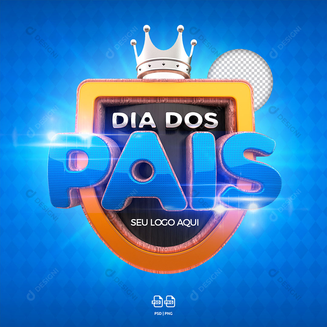 Dia dos Pais Selo 3D Coroa Elemento 3D Para Composição PSD Editável