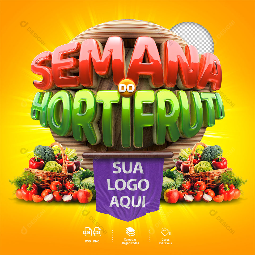 Semana do Hortifruti Selo 3D Para Composição PSD Editável