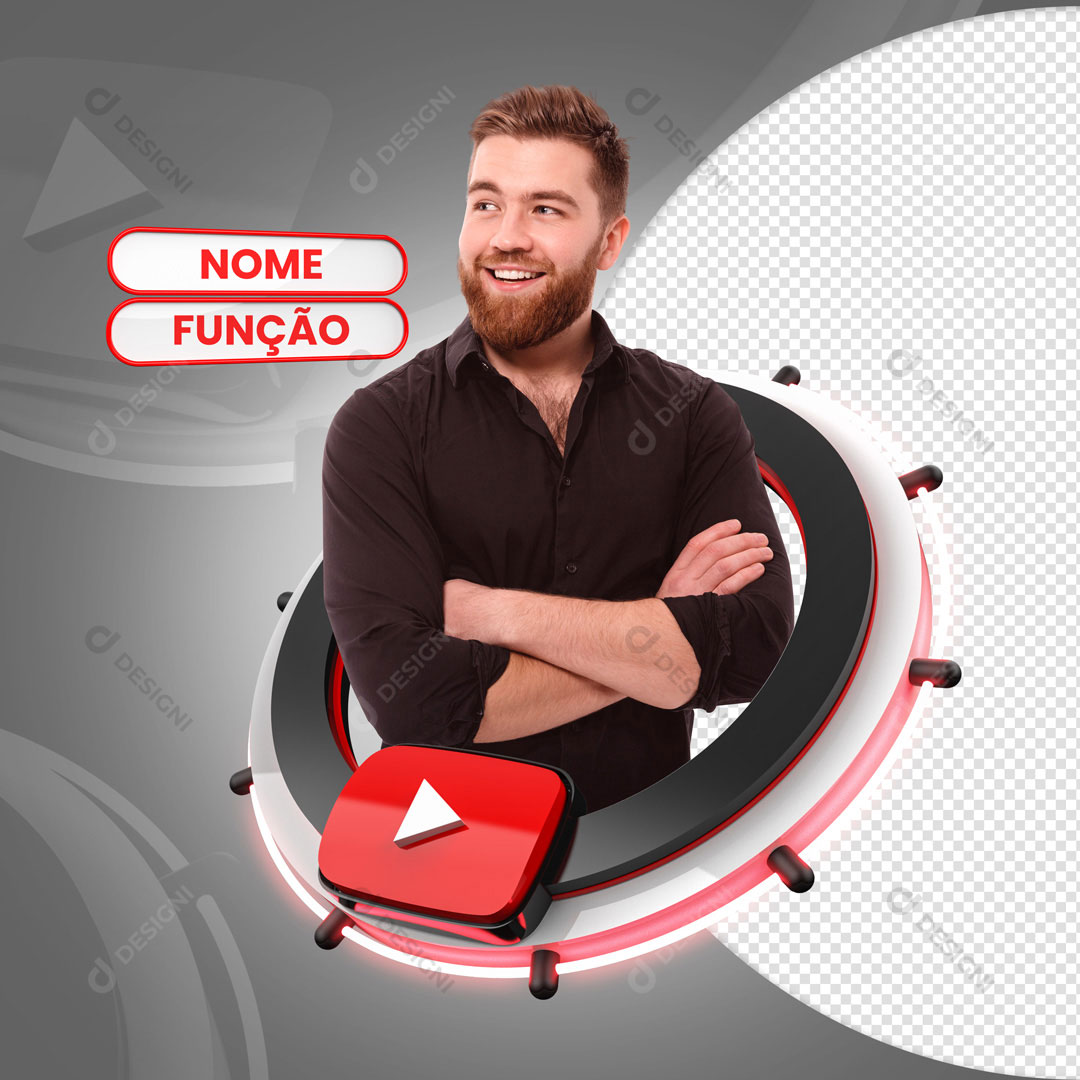 Forma Redonda 3D Youtube Para Composição PSD Editável