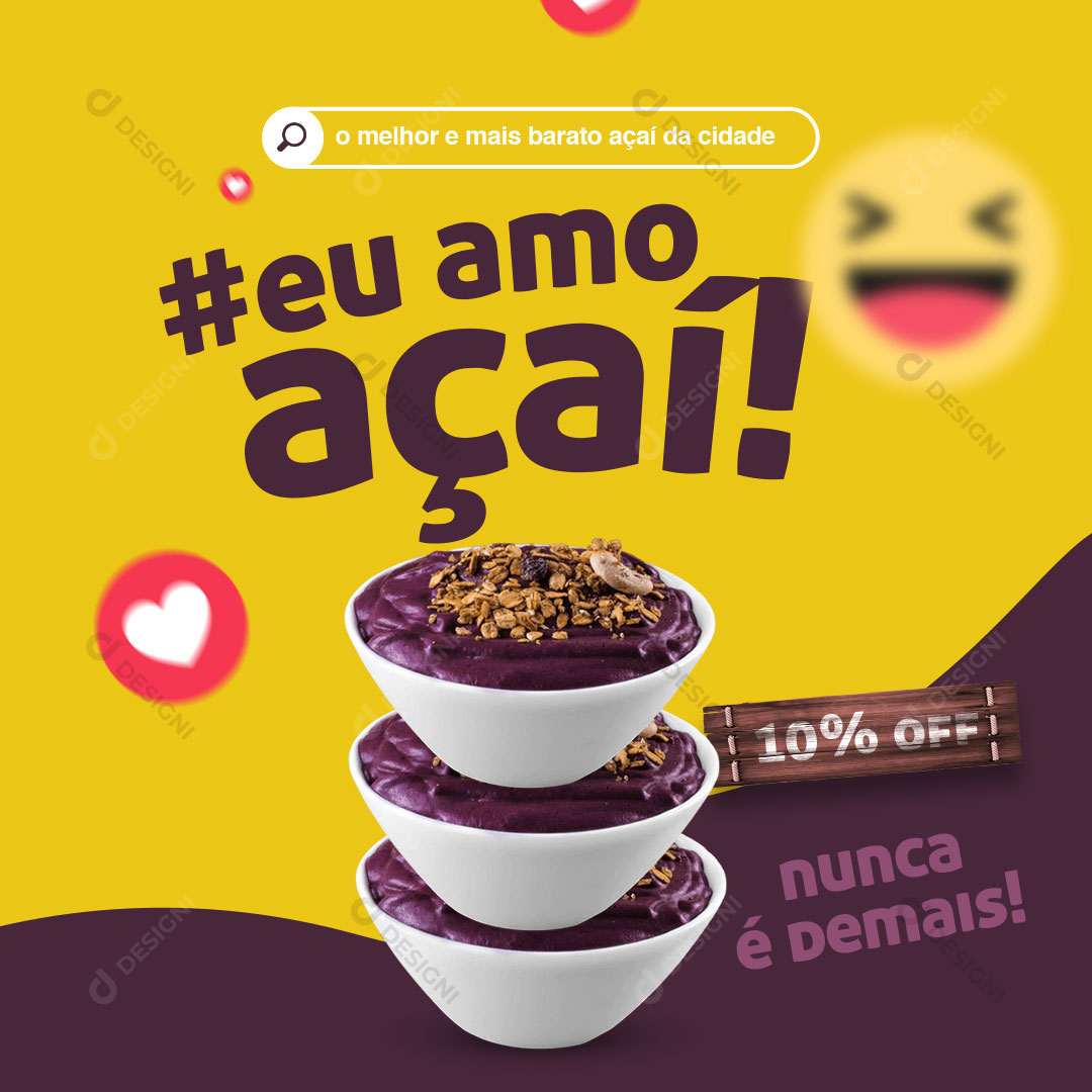 Açaíteria Eu Amo Açaí Social Media PSD Editável
