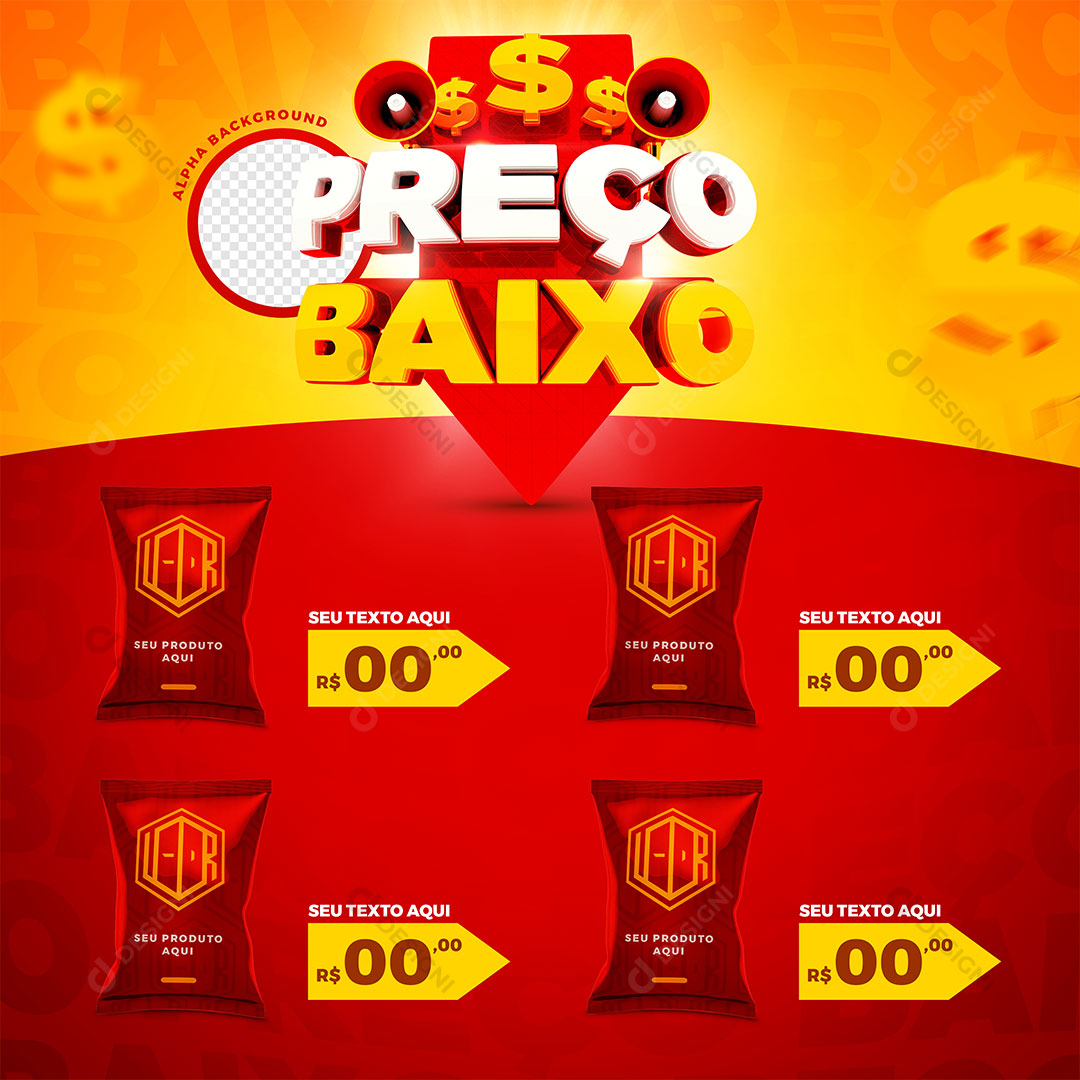 Supermercado Preço Baixo Produtos Social Media PSD Editável