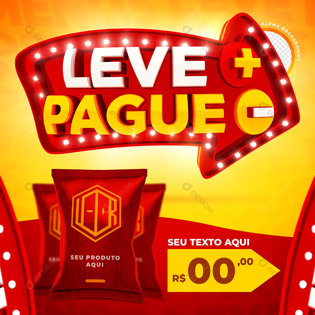 Supermercado Leve + Pague - Produto Social Media PSD Editável
