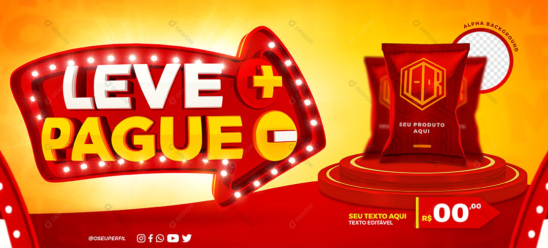 Banner Supermercado Leve + Pague - Produto Social Media PSD Editável