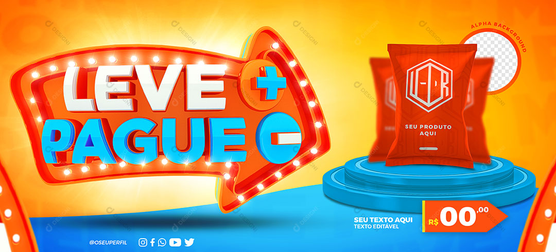 Banner Supermercado Leve + Pague - Produto Social Media PSD Editável
