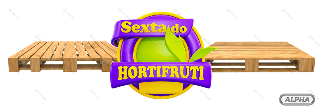 Selo 3D Sexta Do Hortifruti PSD + Plataformas de Madeiras