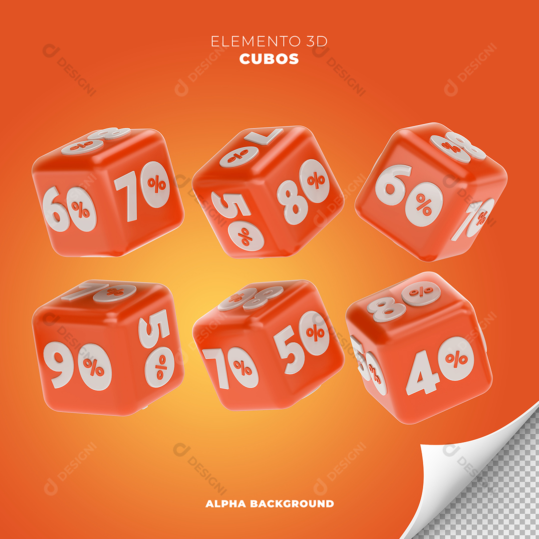 Cubos Porcentagem Varios Elementos 3D Para Composição PSD