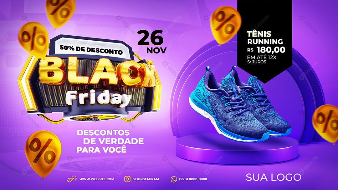 Banner Black Friday Loja Produto Tênis Social Media PSD Editável