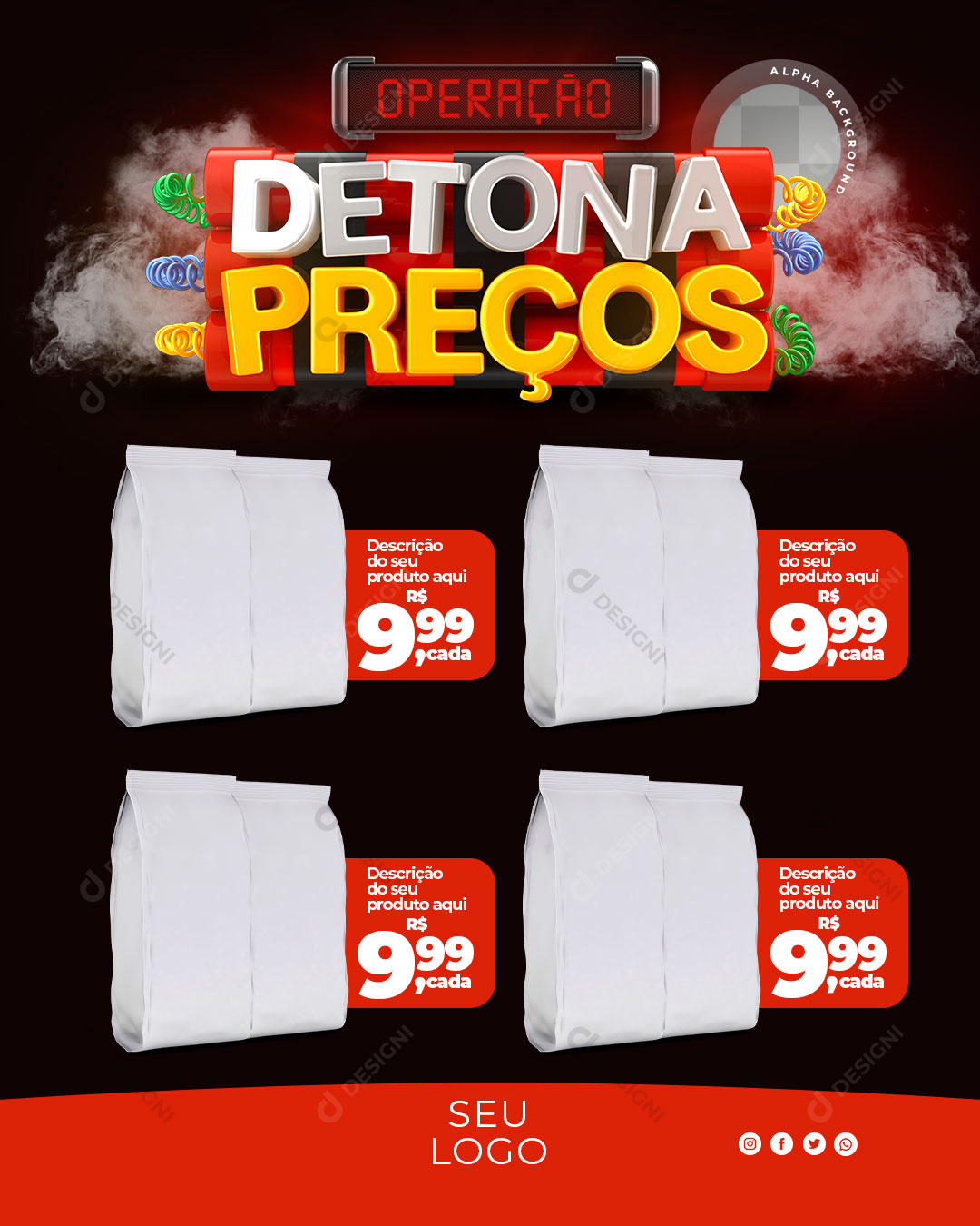 Operação Detona Preços Produtos Social Media PSD Editável