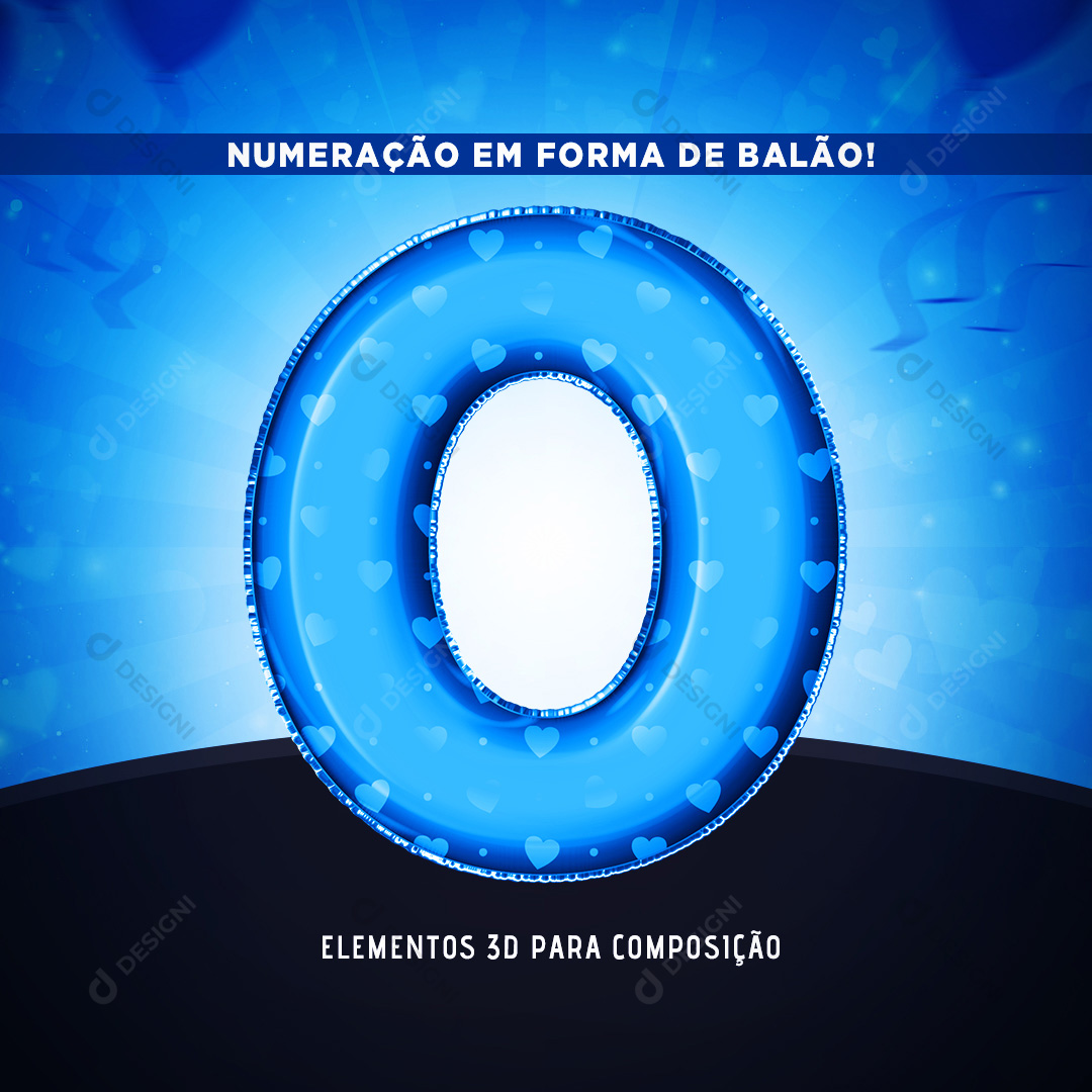 Número 0 3D em Forma de Balão PNG Transparente Sem Fundo