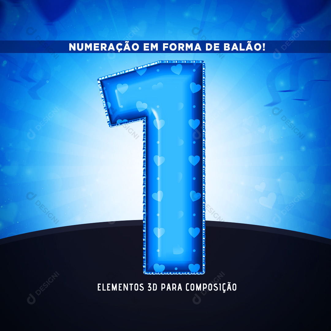 Número 1 3D em Forma de Balão PNG Transparente Sem Fundo