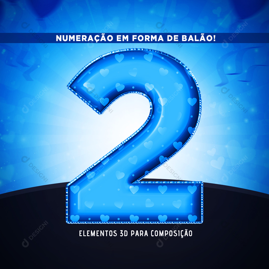 Número 2 3D em Forma de Balão PNG Transparente Sem Fundo