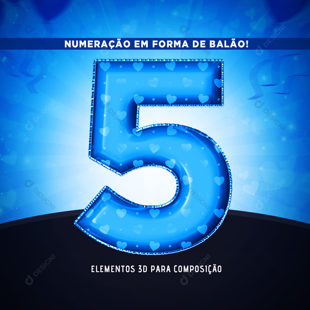 Número 5 3D em Forma de Balão PNG Transparente Sem Fundo