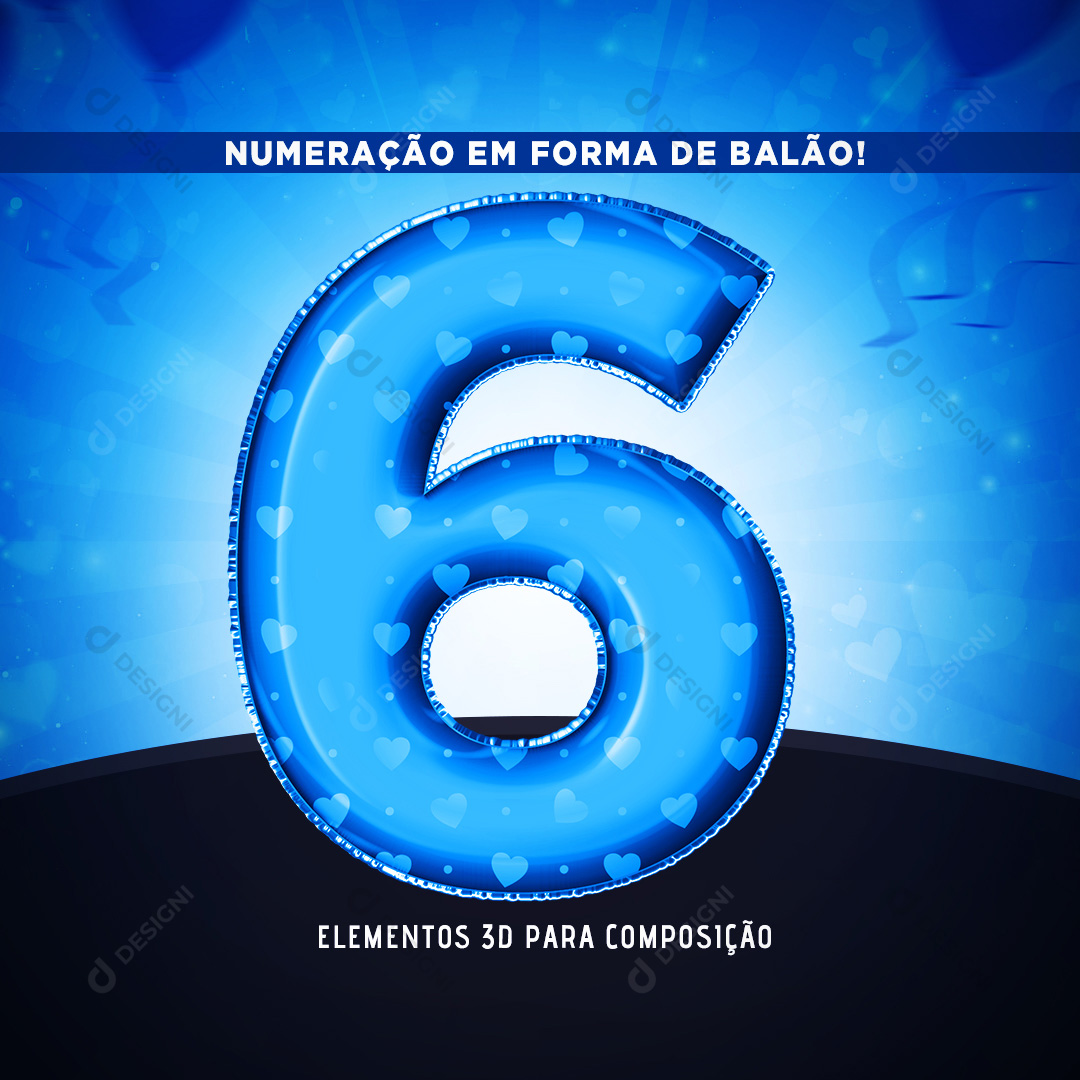 Número 6 3D em Forma de Balão PNG Transparente Sem Fundo