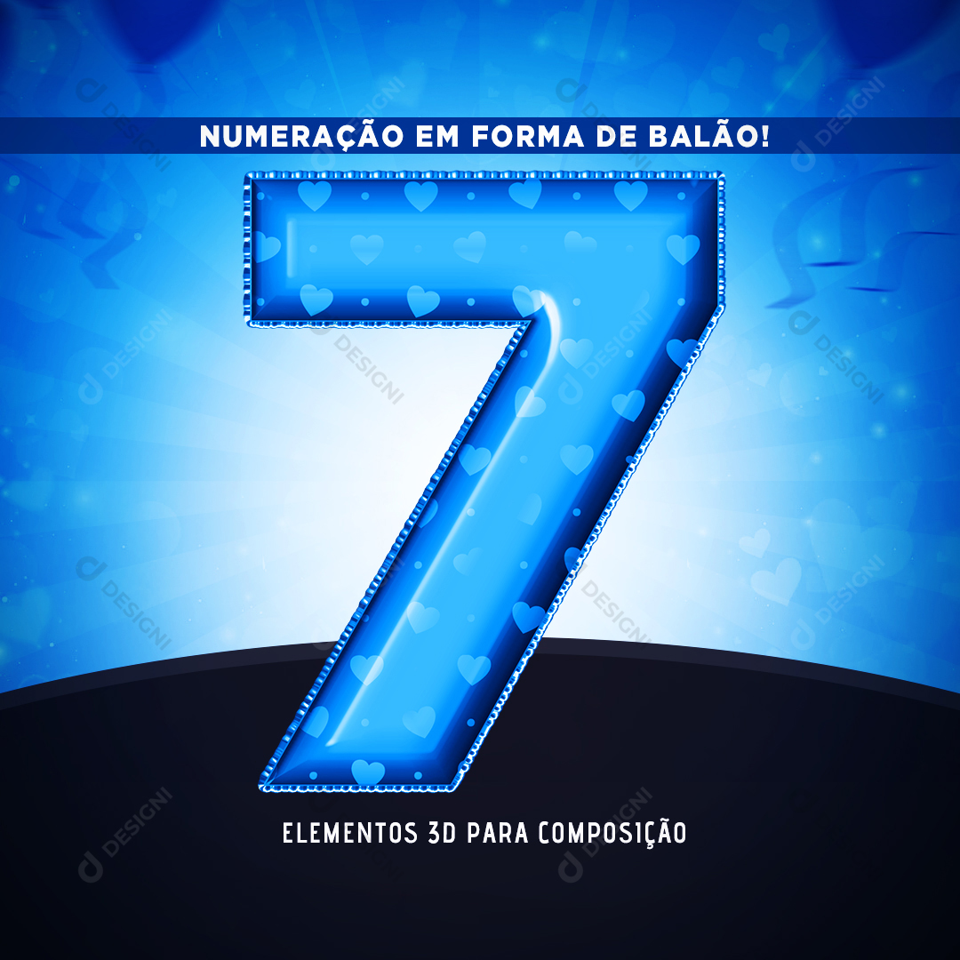 Número 7 3D em Forma de Balão PNG Transparente Sem Fundo
