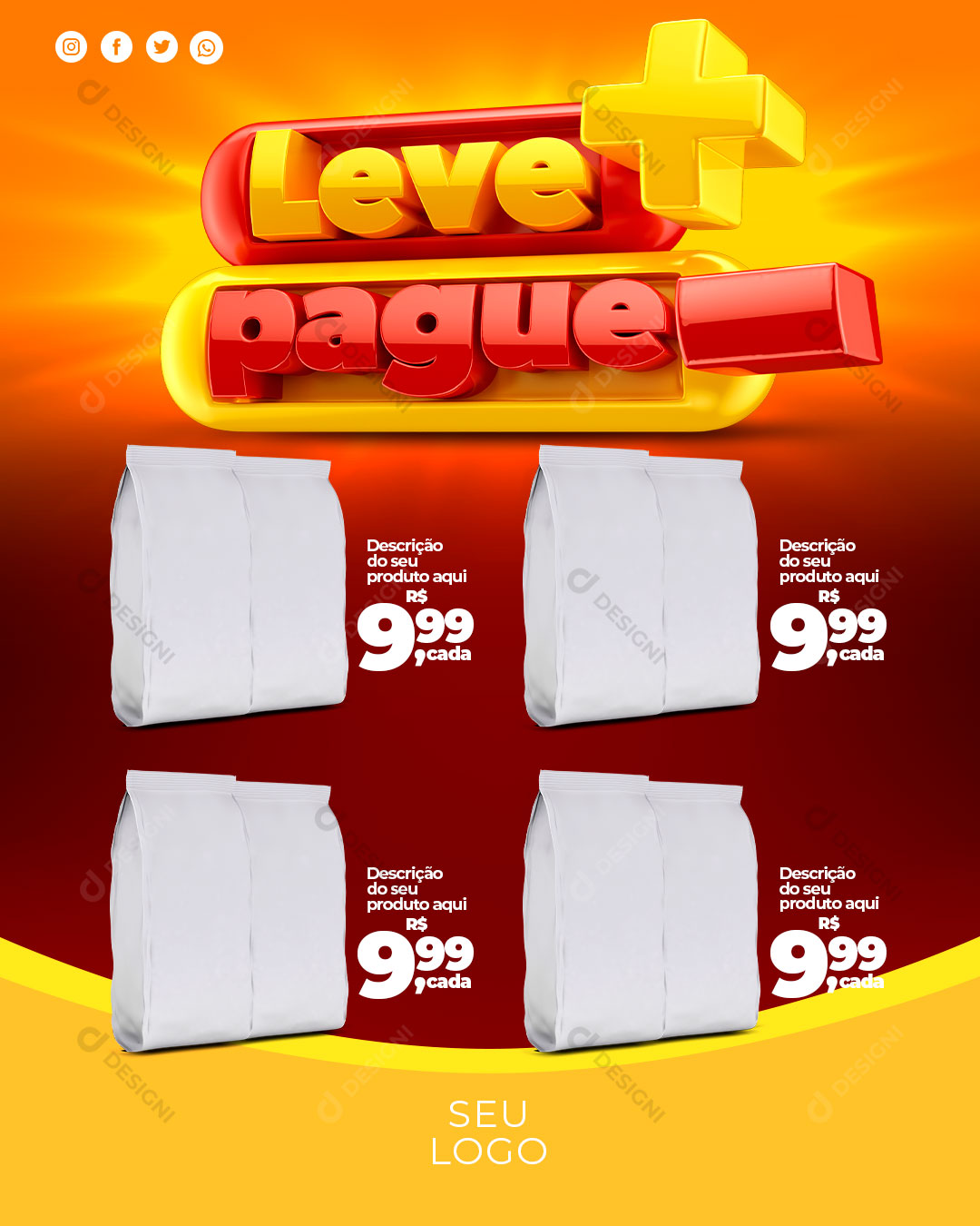 Leve + Pague - Produtos Lojas Supermercado Social Media PSD Editável