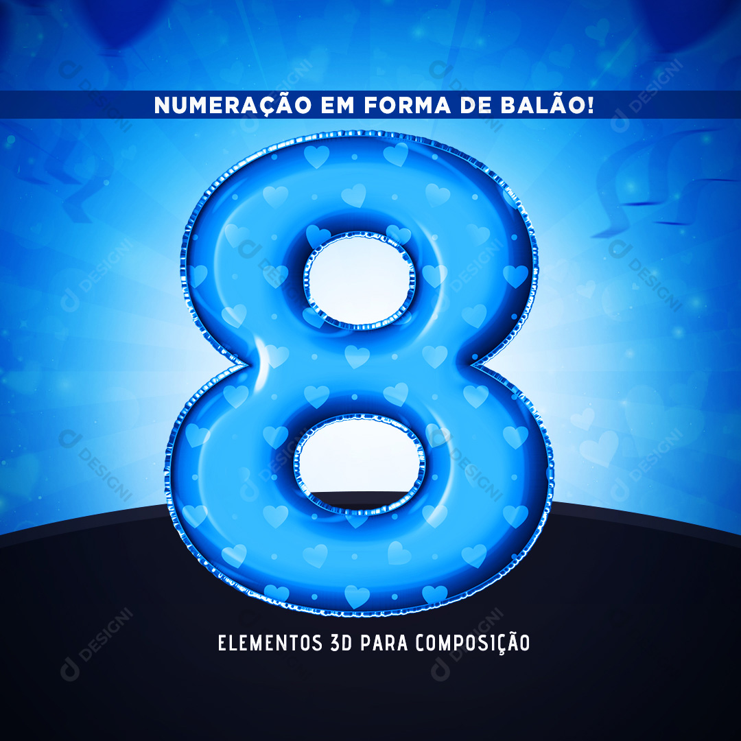 Número 8 3D em Forma de Balão PNG Transparente Sem Fundo
