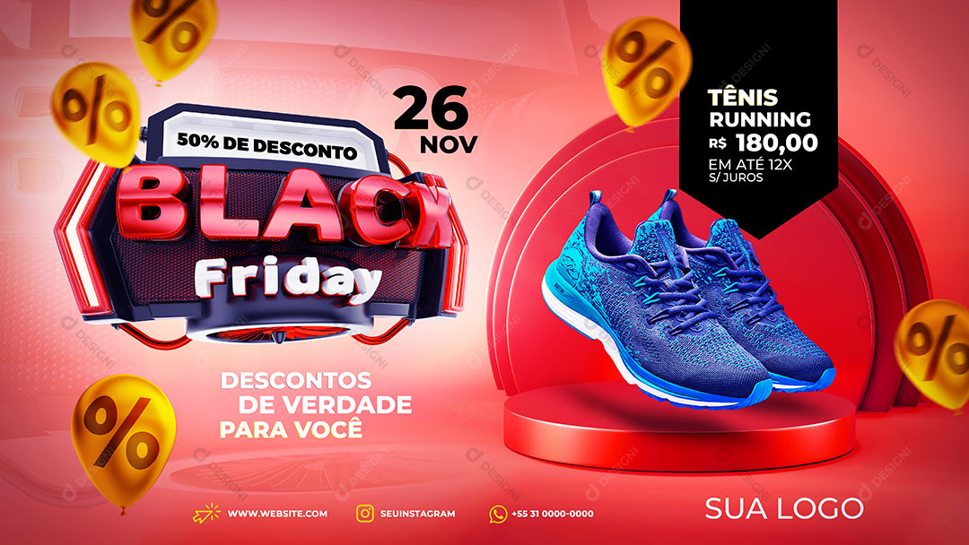 Banner Black Friday Loja Produto Tênis Social Media PSD Editável