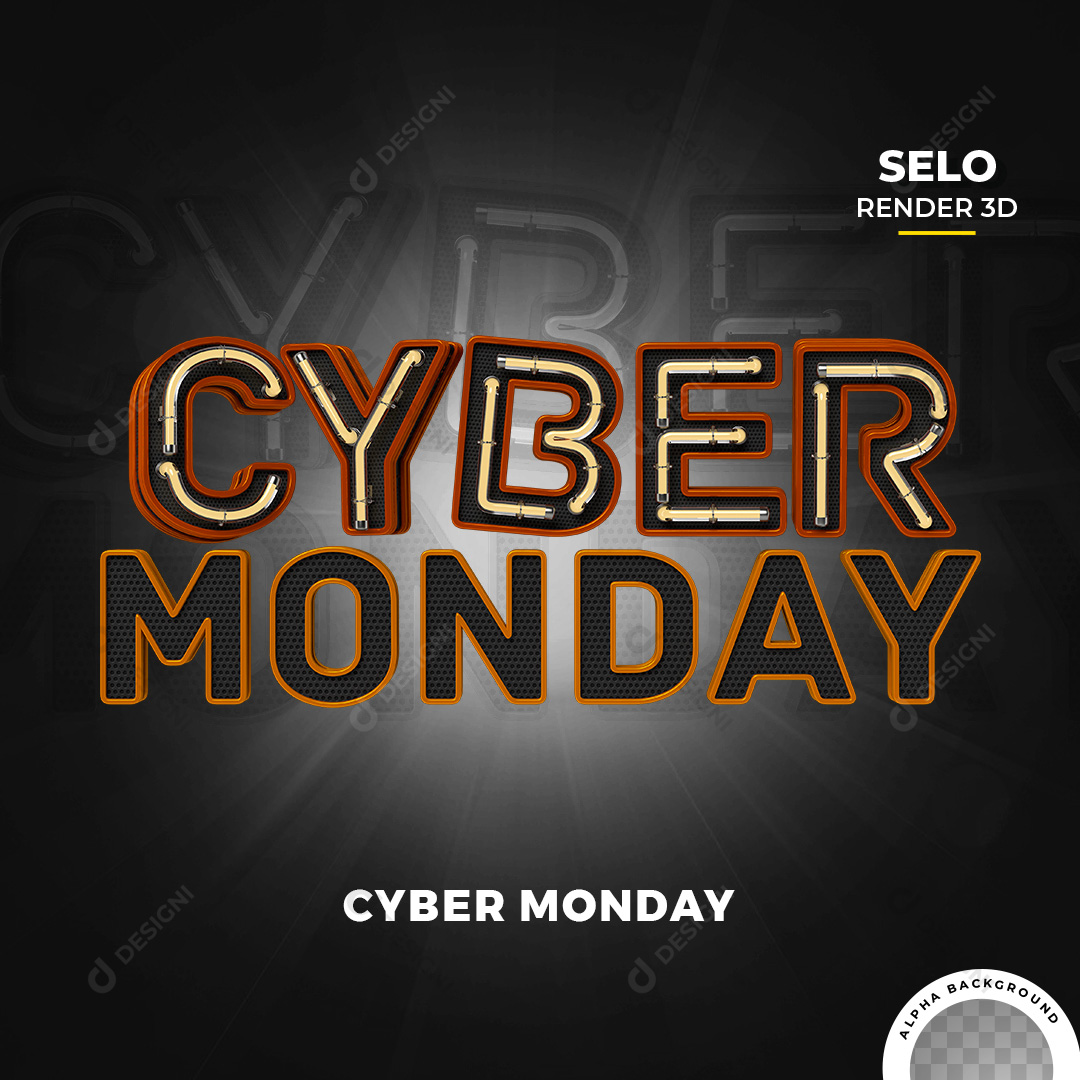 Selo 3D Cyber Monday para Composição PNG Transparente Sem Fundo