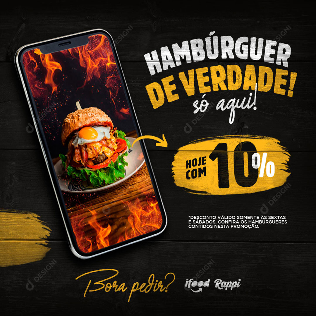Hamburgueria Hambúrguer de Verdade Só Aqui Social Media PSD Editável