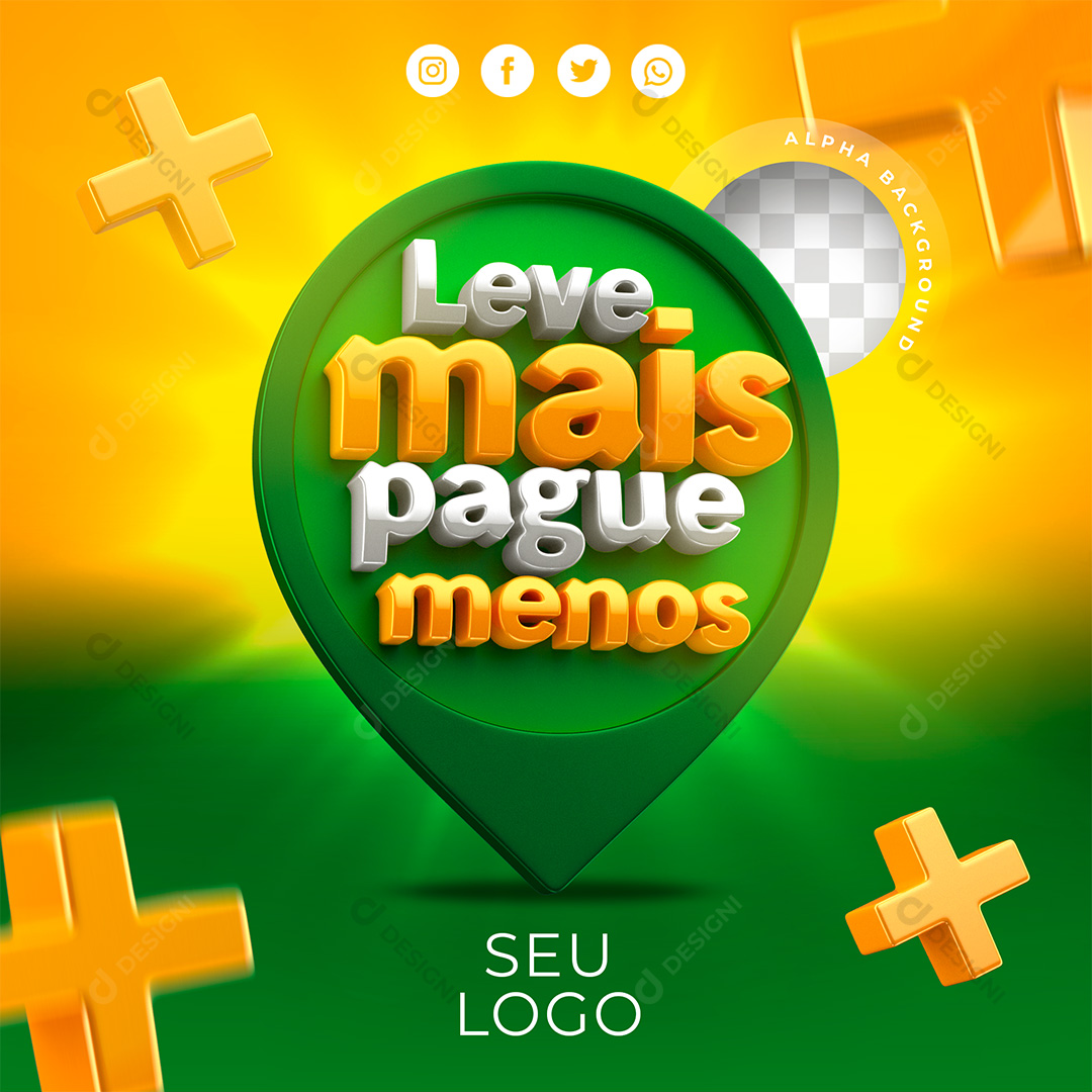 Selo 3D Leve Mais Pague Menos para Composição PSD