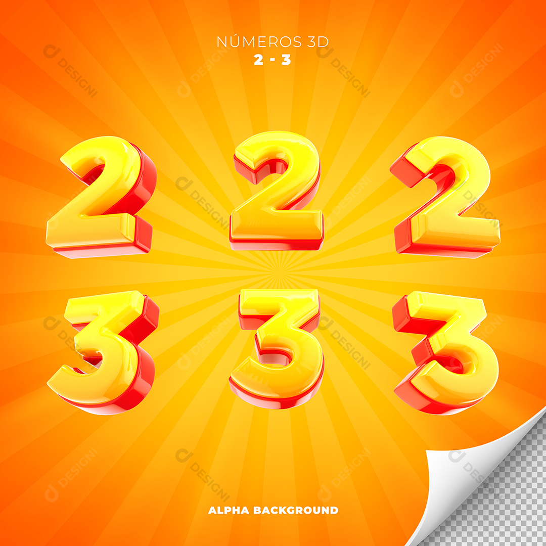 Elemento 3D Número 3 e 2 para Composição PSD