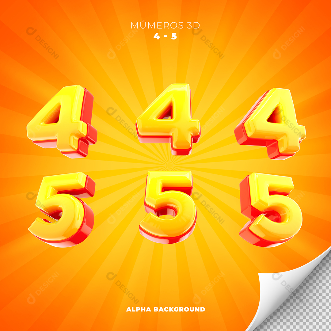 Elemento 3D Números 4 e 5 para Composição PSD