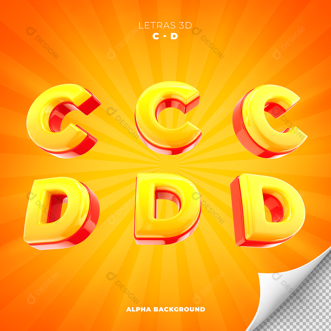 Letras C e D Alfabeto Elementos 3D PSD
