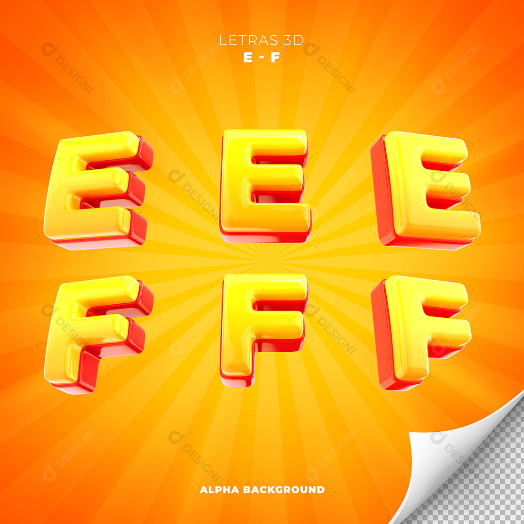 Letras E e F Alfabeto Elementos 3D PSD