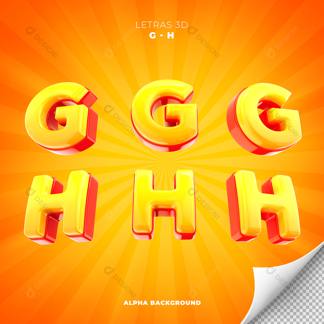 Letras G e H Alfabeto Elementos 3D PSD