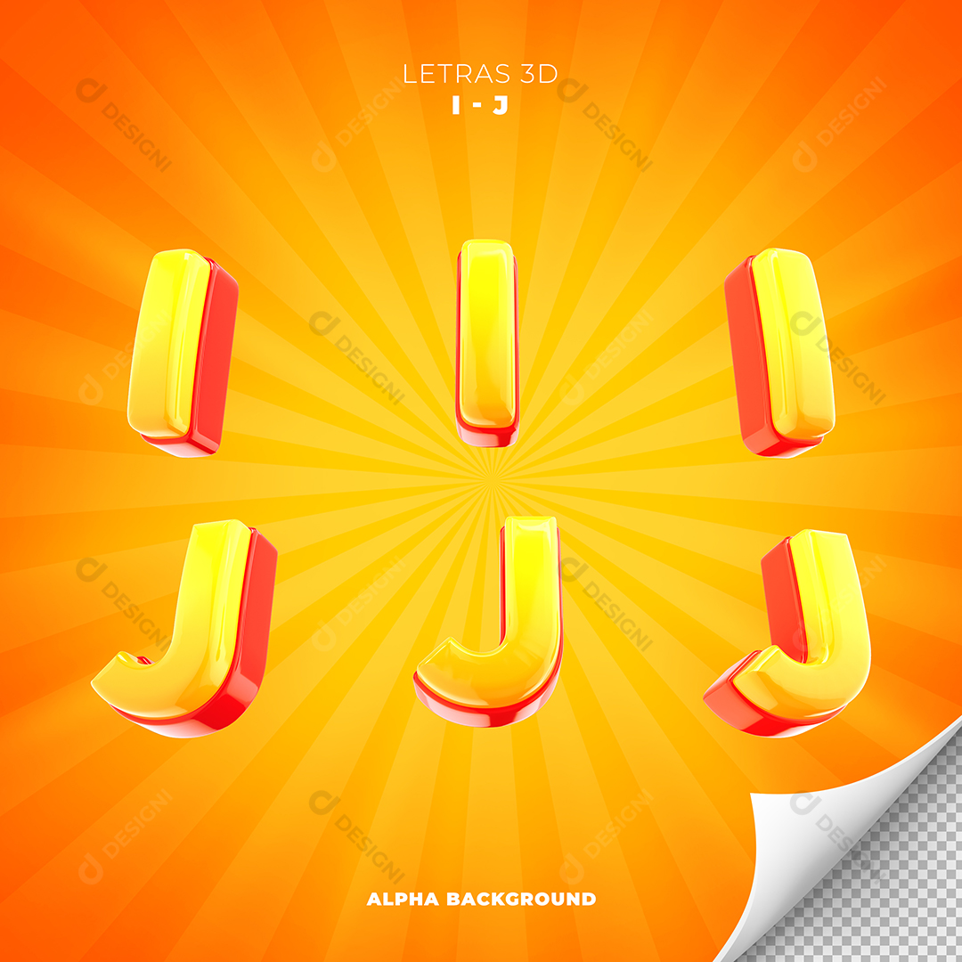 Letras I e J Alfabeto Elementos 3D PSD
