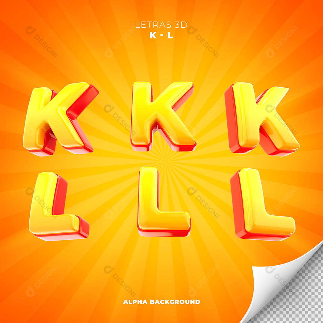Letras K e L Alfabeto Elementos 3D PSD