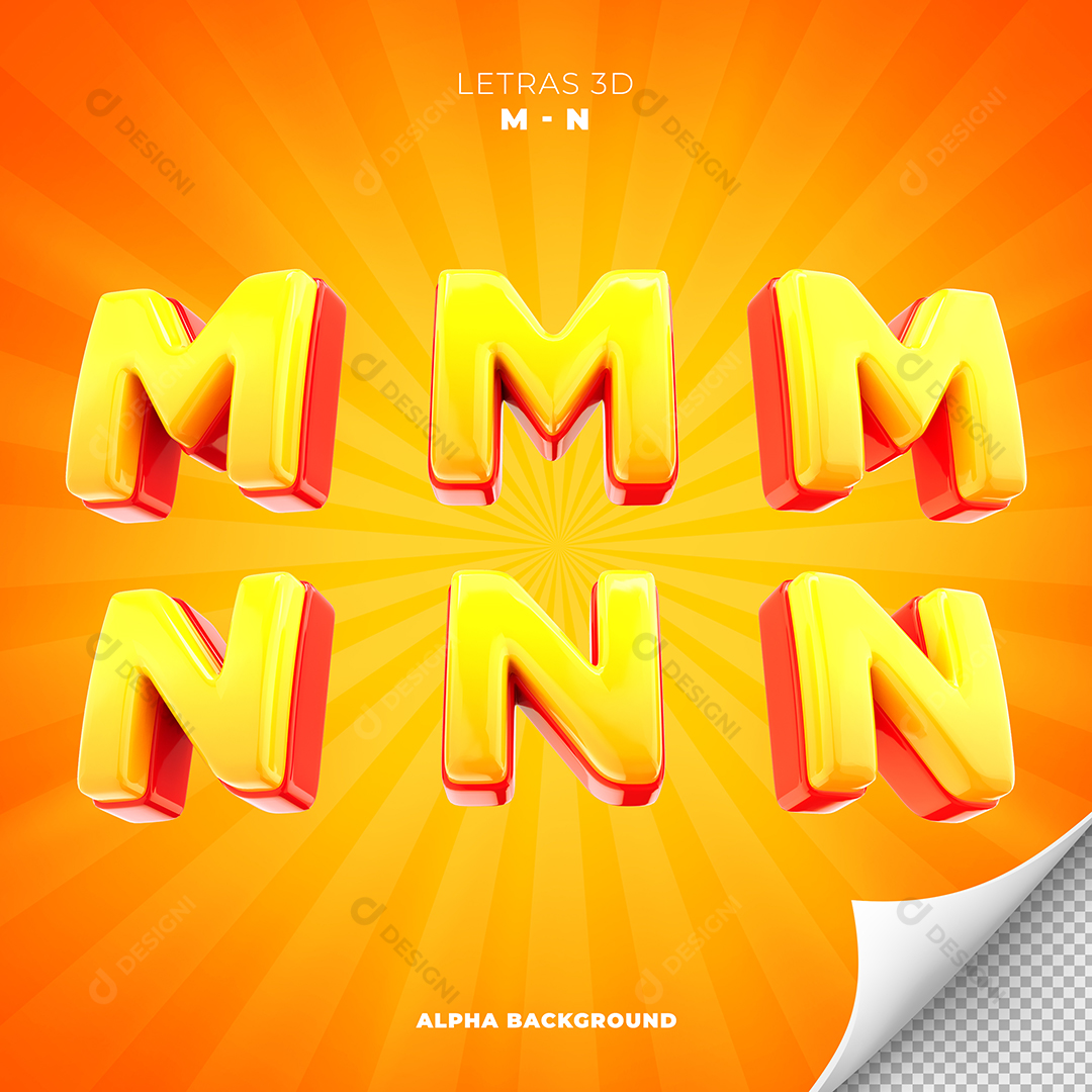 Letras M e N Alfabeto Elementos 3D PSD