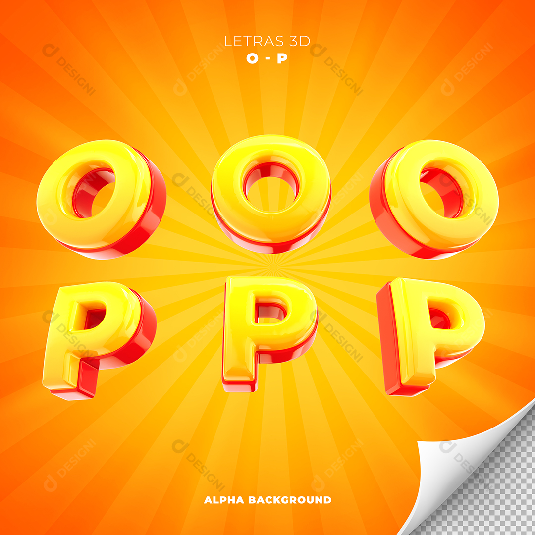 Letras O e P Alfabeto Elementos 3D PSD