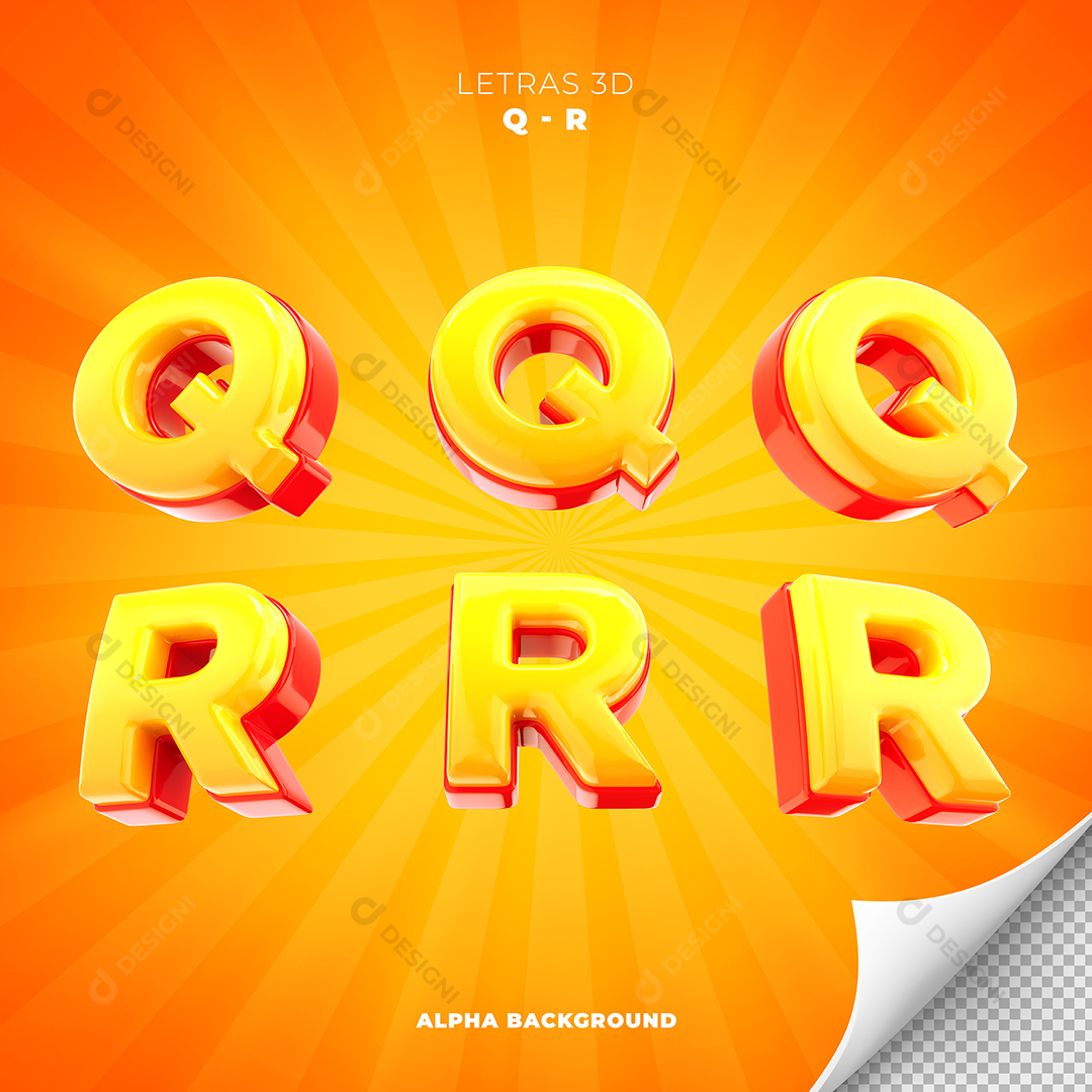 Letras Q e R Alfabeto Elementos 3D PSD