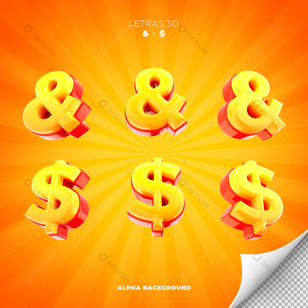 Símbolos Cifrão e E Comercial Elementos 3D PSD