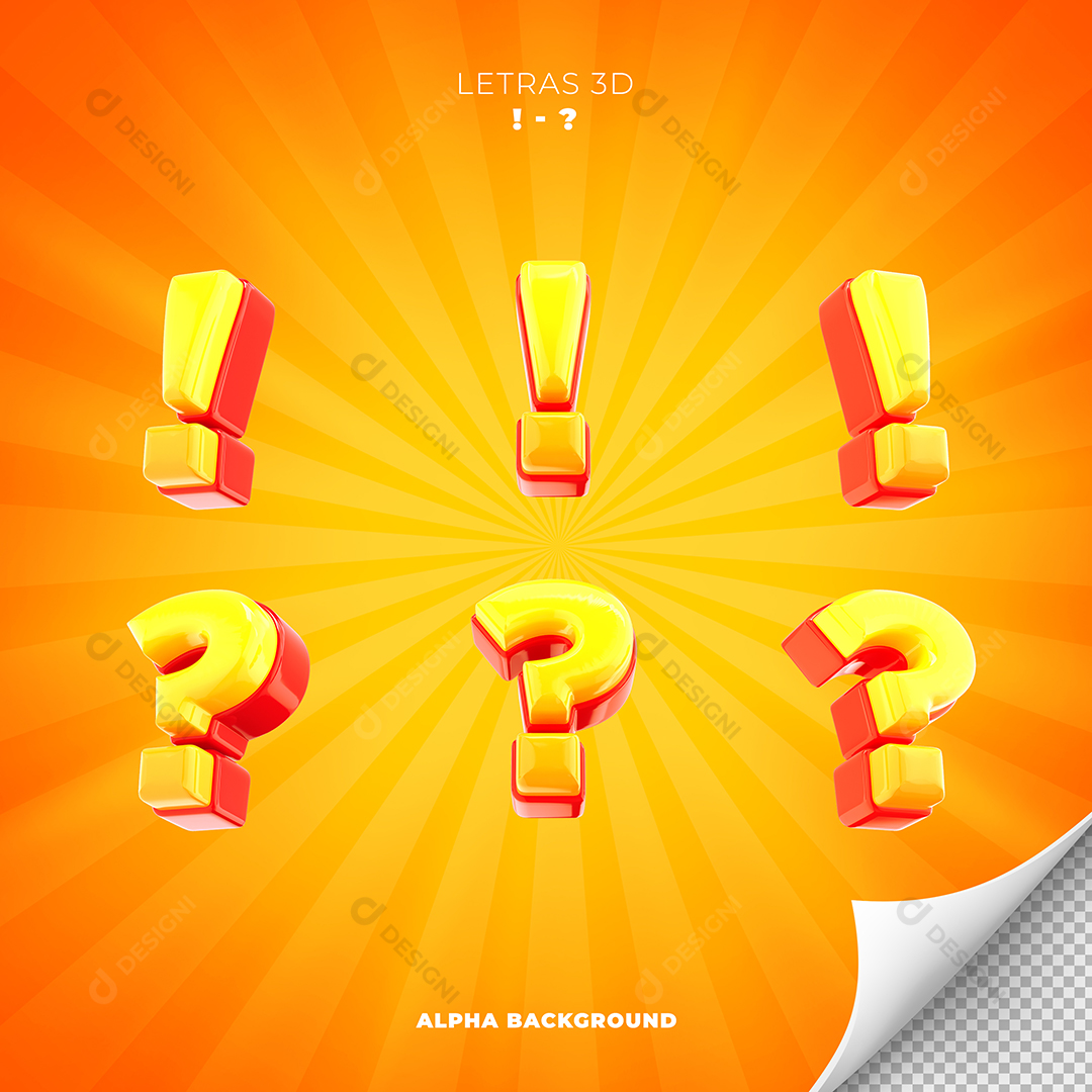 Sinais de Exclamação e Interrogação Elementos 3D PSD