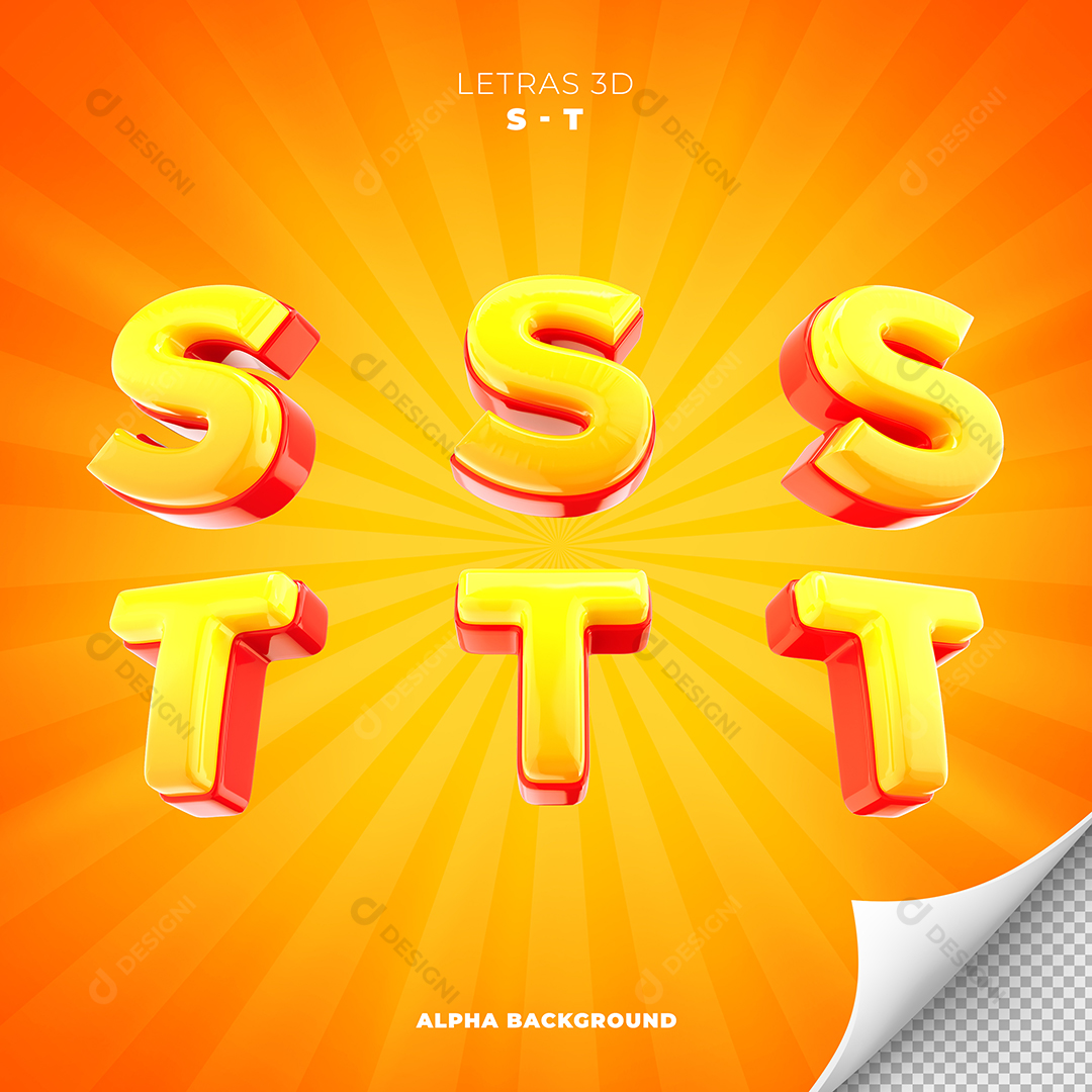 Letras S e T Alfabeto Elementos 3D PSD