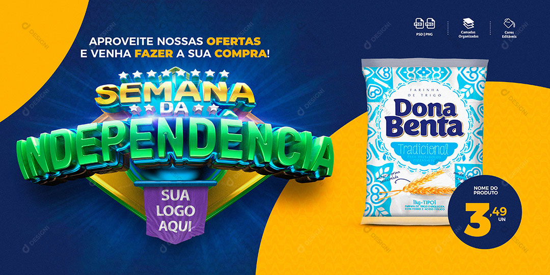 Banner Supermercado Semana da Independência Produto Social Media PSD Editável