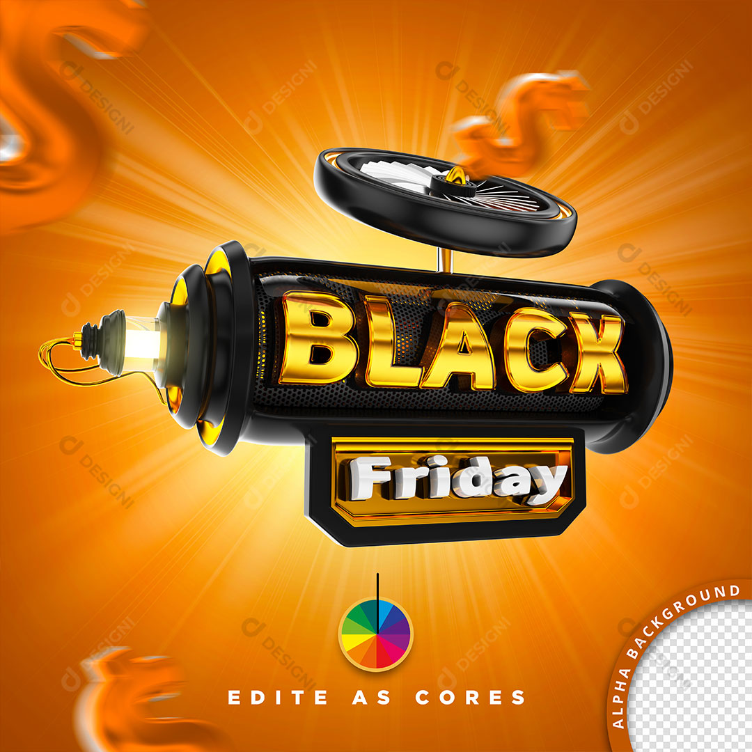 Black Friday Selo 3D Para Composição Cores Editáveis PSD