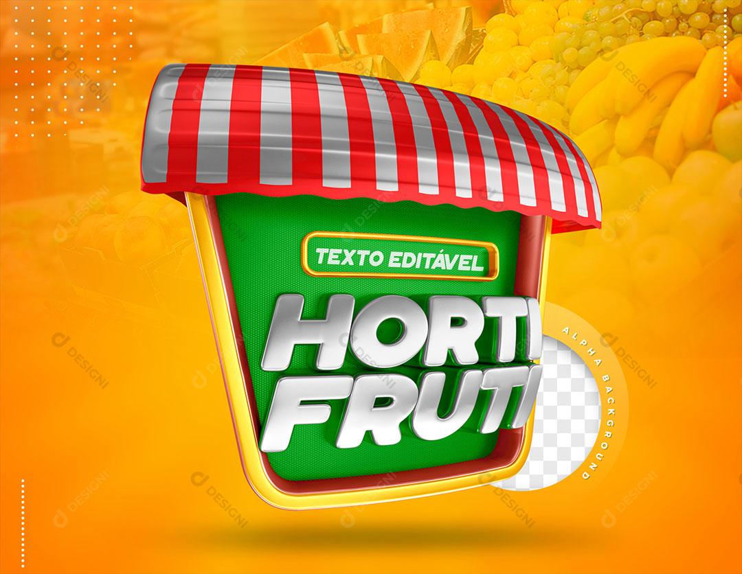Hortifruti Selo 3D Texto Editável Elemento Para Composição PSD