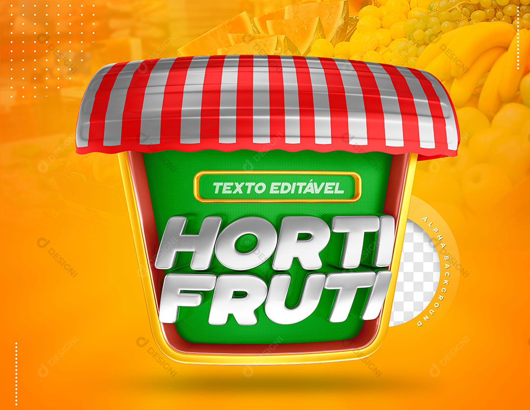 Hortifruti Selo 3D Texto Editável Elemento Para Composição PSD