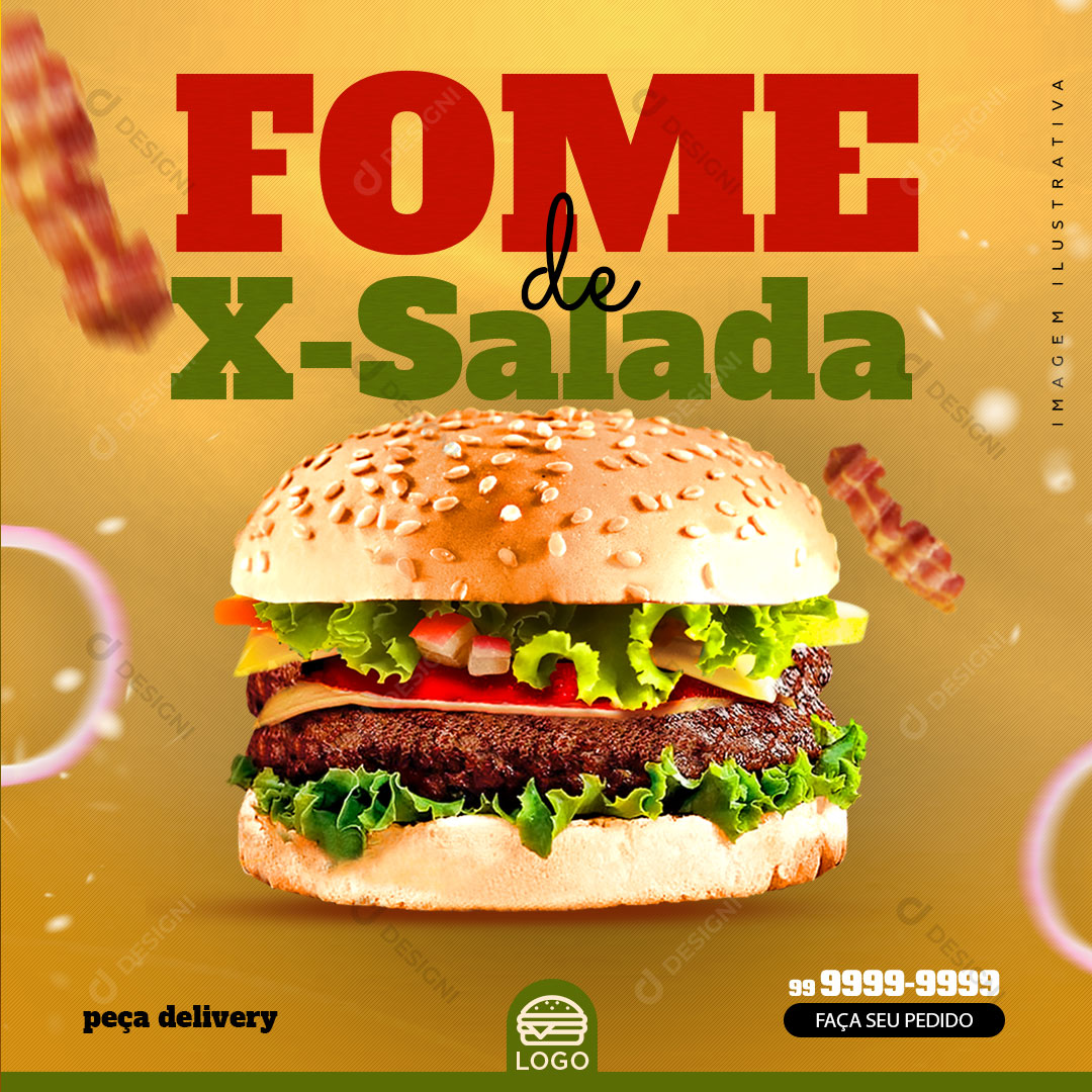 Hamburgueria Fome de X-Salada Social Media PSD Editável